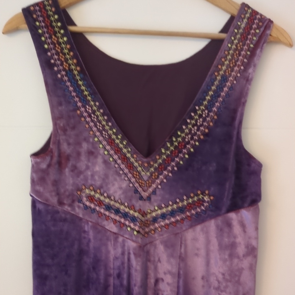 Free people purple velvet maxi dress neck embroidered boho style - Picture 8 of 11